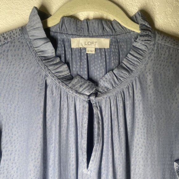 Loft Top Womens XL Blue Ruffled Long Sleeve Blouse Relaxed Casual Boho - Picture 3 of 8